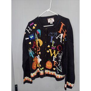 Vintage Tiara Happy Halloween Sweater Sz XL Cardigan Y2K Missing Button